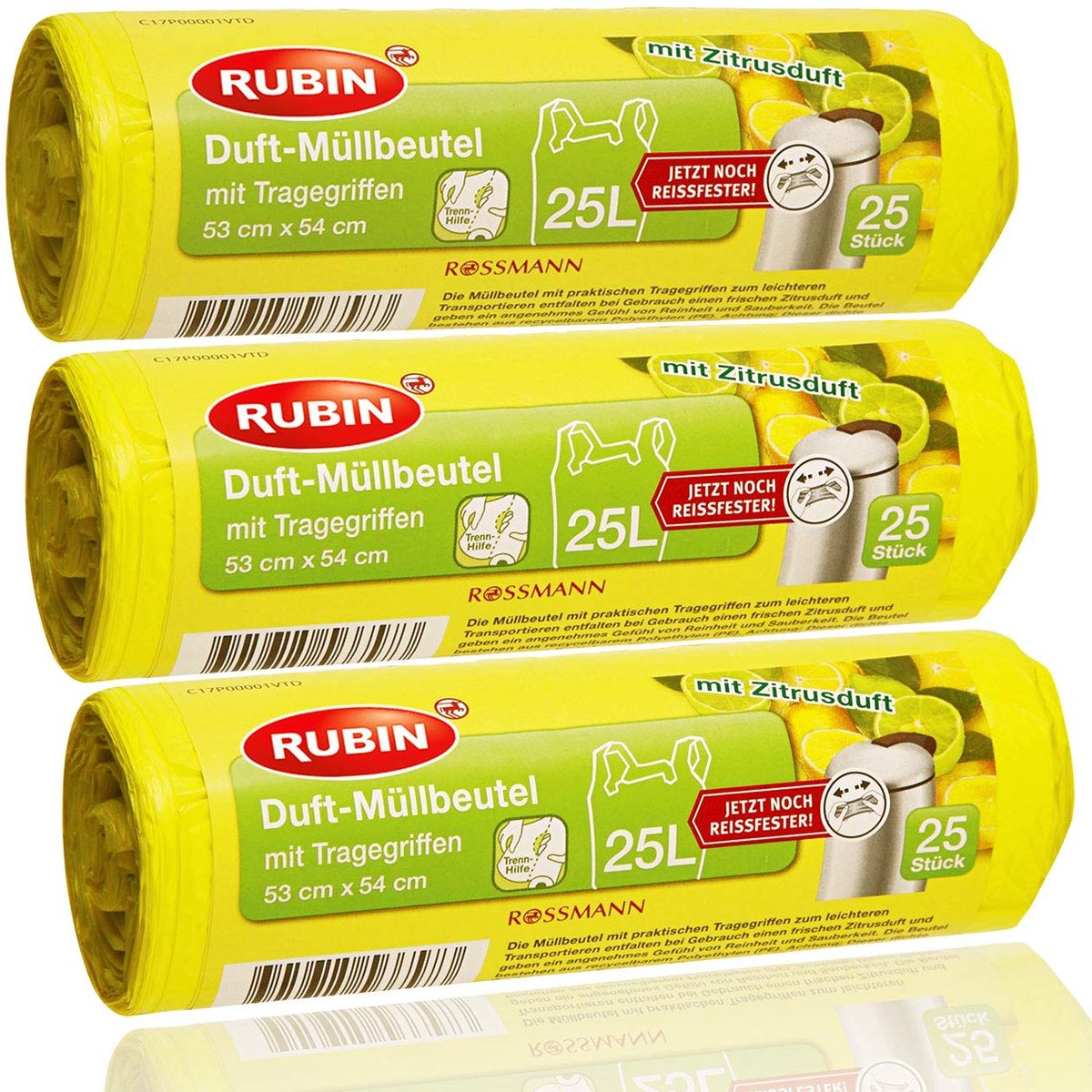 SnelShoppen - Rubin Geurzak - 25 liter (75 stuks) - met handgrepen - discreet geurend - verpakking van 3 (3 x 25 stuks) - ideaal voor huishoudelijke,