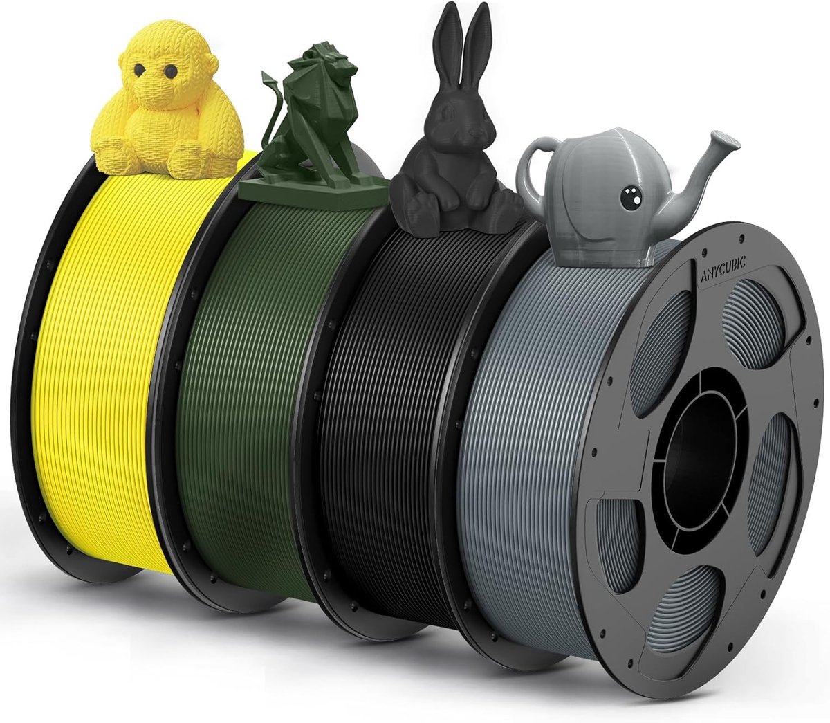 3D Printer Filament - PETG Draad - Modelbouw - Vier Kleuren Set - 1.75 mm - Zwart Zilver Groen Geel