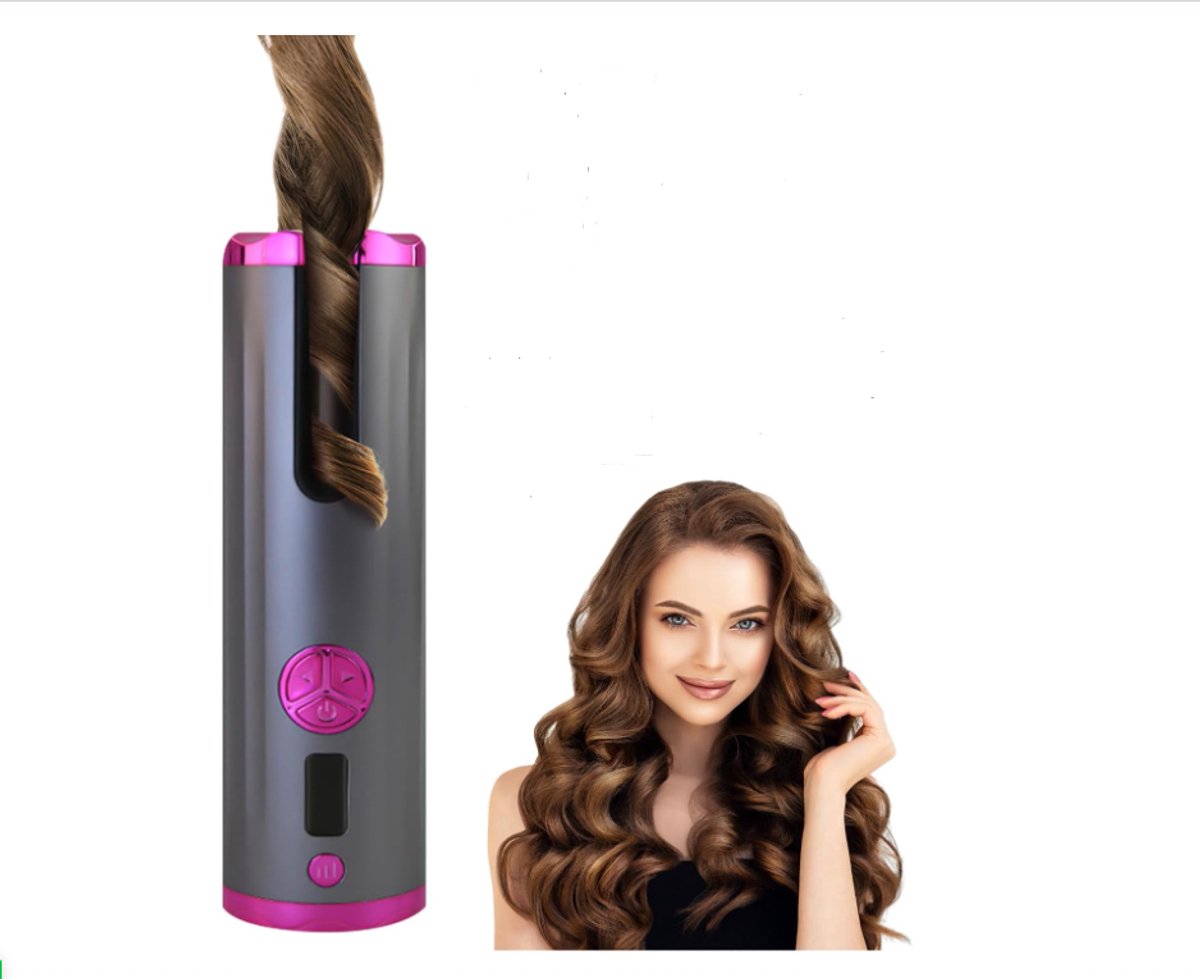 Draadloze automatische krultang, 5200 mAh USB-oplaadbare krultang met 6 temperatuurinstellingen & timer, brandwerende krultang met snelle opwarming voor lang en kort haar.