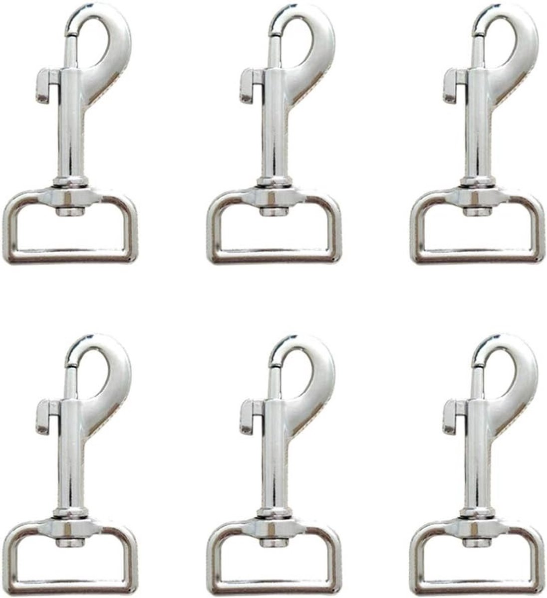Set van 6 Carabiner Haken met Draaihaak, Bevestigingsmiddelen voor Hondentuig, Hangmat en Paardentuig, 59mm, Zilver