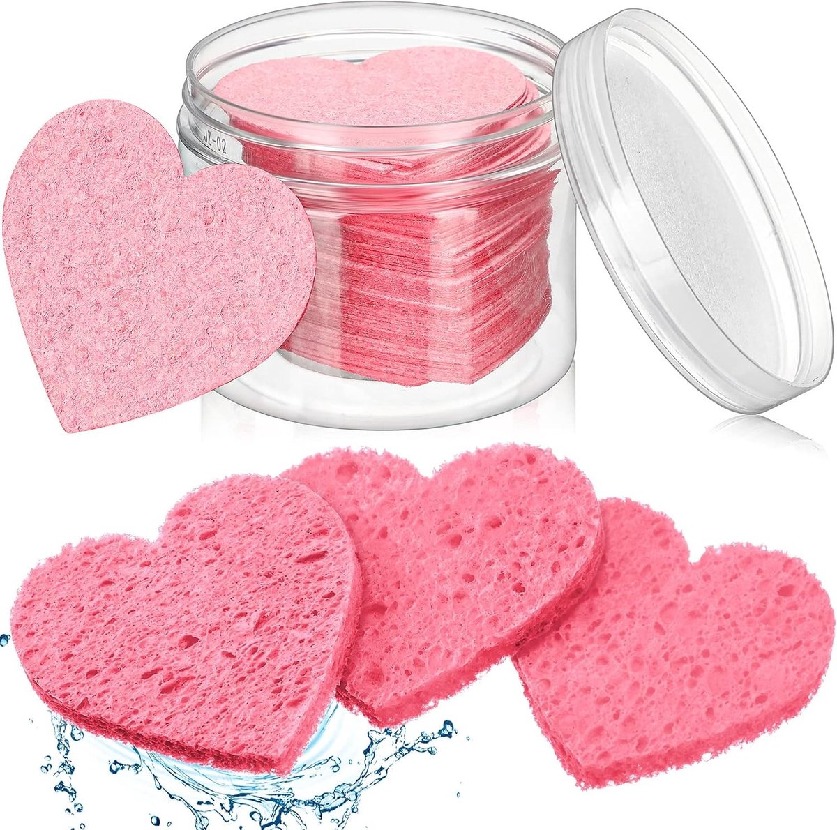 60 Gecomprimeerde Gezichtsponsen in Hartvorm met Opbergdoos - Professionele Make-up, Reiniging en Peeling