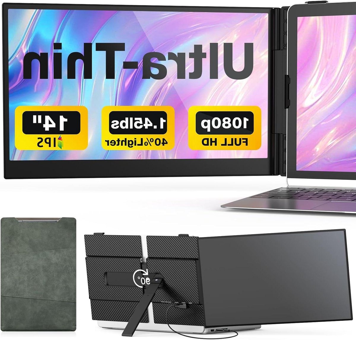 Laptop Scherm Uitbreiding - Draagbare Monitor Extender - Productiviteit Verhoging - Ultradun En Lichtgewicht - 14 Inch - Zwart