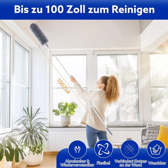 8-delige Reinigingsset met Telescopische Plumeau en Microvezel, Uittrekbaar tot 250 cm, Voor Hoge Plafonds en Spinnenwebben van Merkloos	 — afbeelding 3