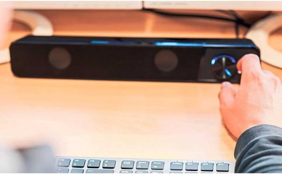 Stereo Soundbar - Compacte Speaker - Muziek Luisteren - Verlichte Volumeknop - 382 x 69 x 60 mm - Zwart — afbeelding 3