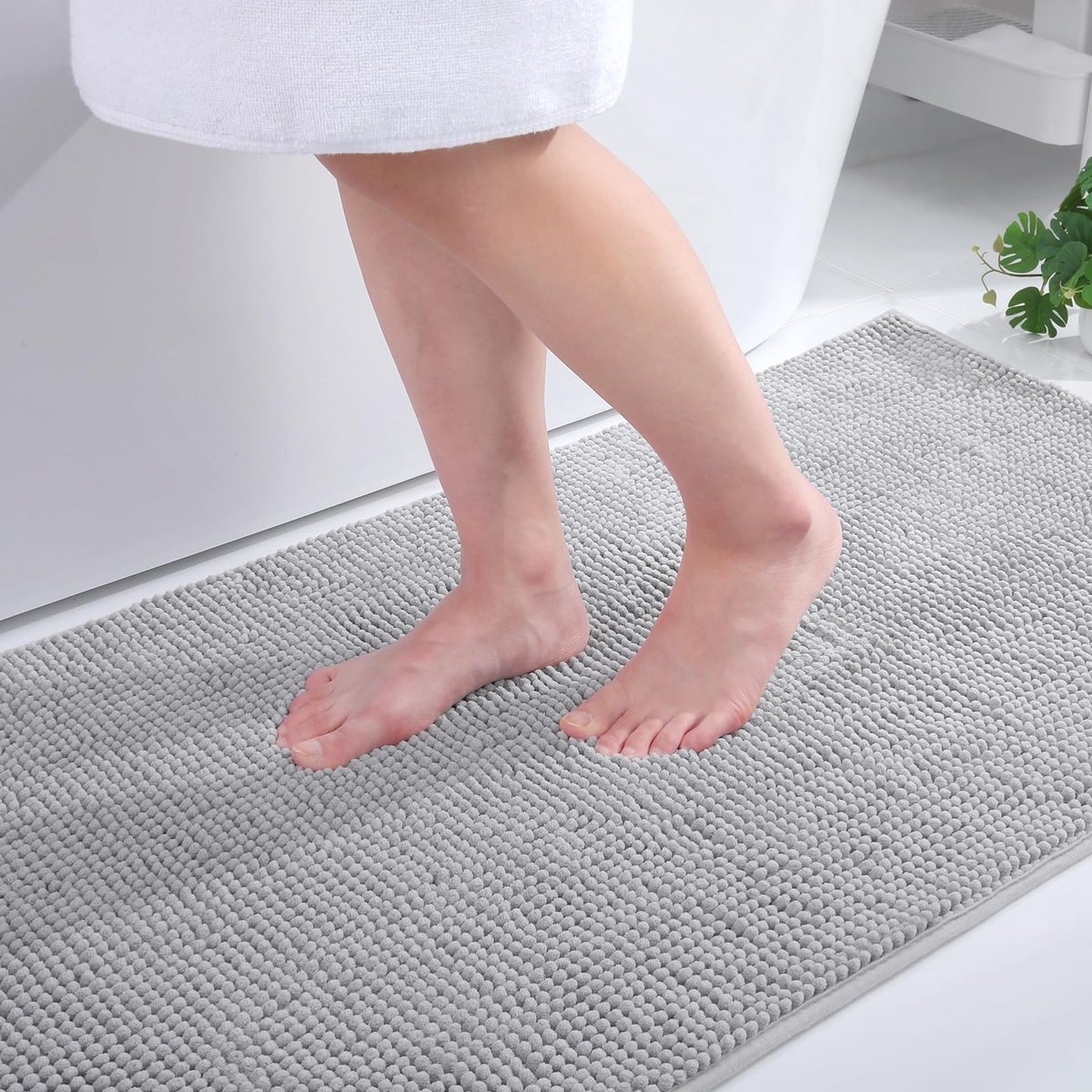 Olanly Badmat Antislip – Set Van 2 – Chenille Douchemat – Badmat Badkamer – Vloermat – Grijs – 50X80cm