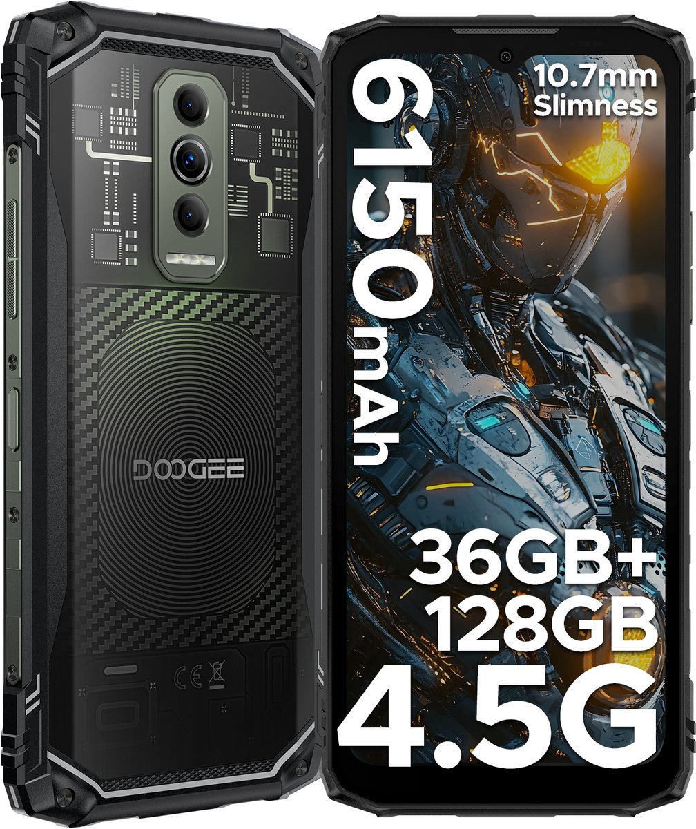 DOOGEE Blade 10 Ultra Energy 4.5G - Robuuste Telefoon - Smartphone - 36 GB RAM+128 ROM（2TB/TF) - UNISOC T7250 - Android 16 - 6,56-inch HD+ 90Hz - 64MP Camera - 6150mAh/18W - IP68 - 10.7mm - Vingerafdruk-Face ID - NFC - GPS - Zwart