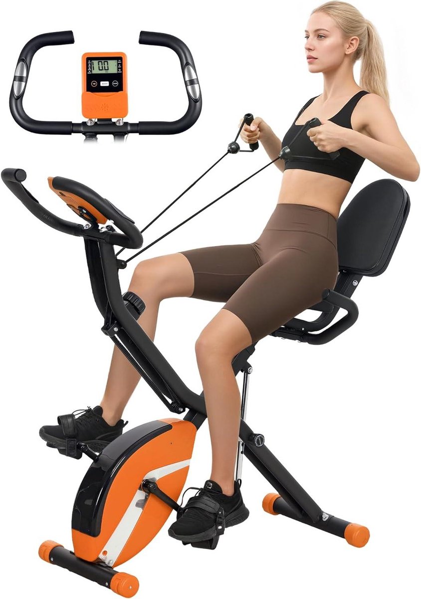 Opvouwbare Hometrainer - Fitness Fiets - Thuis Sporten - 5 Posities Armbanden - 109 x 43 x 97 cm - Oranje