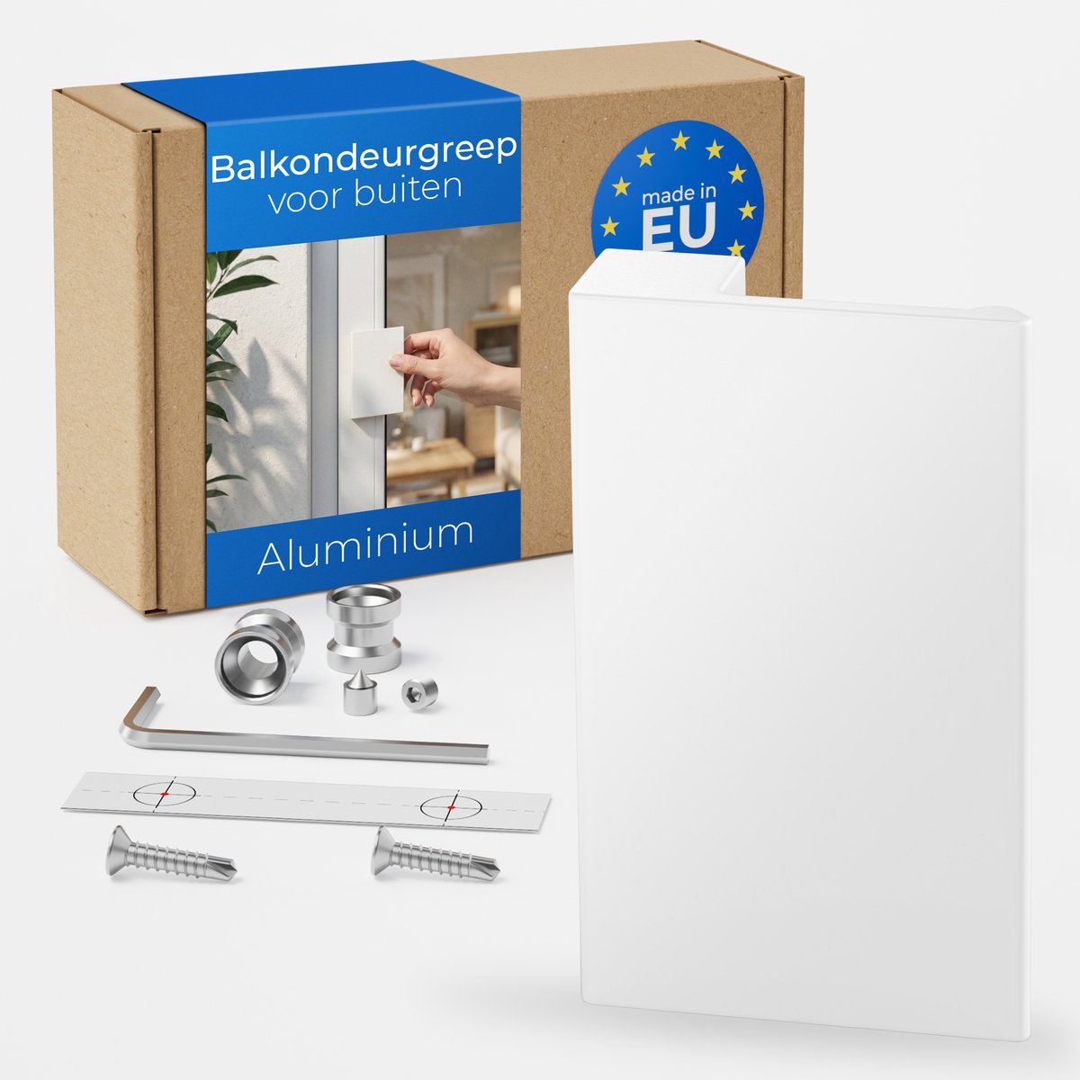 Premium Aluminium Balkondeurgreep KUBO Mat Wit – Buitengreep voor Balkondeur, Terrasdeurgreep, Vierkant, Vervangingsgreep, Geëxtrudeerd Aluminium