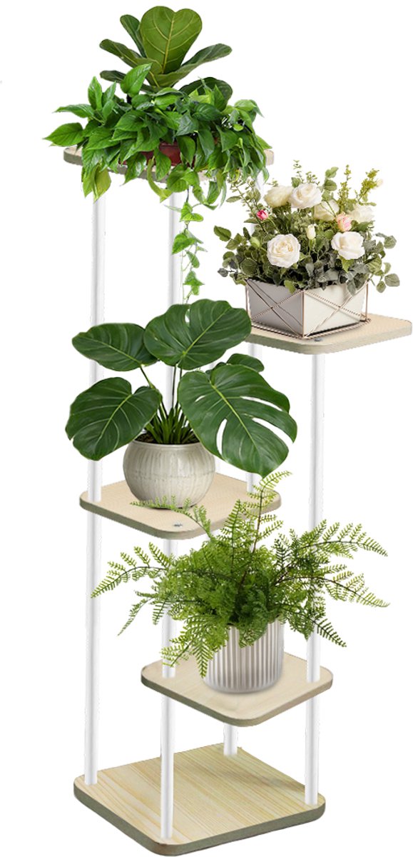 PIPIPOXER Plantenrek - Plantenstandaard - Plantenrekken - Plantentafeltje voor binnen - Plantentafel - Planten rek -Met 5 lagen - Plantentrap / Bloemenrek – Hoogte 106 cm- Wit