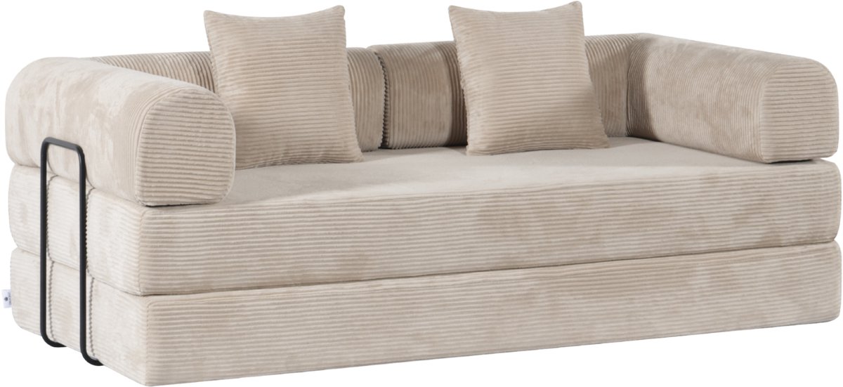 Troonz Slaapbank Comfy Beige | Vouwbank en Logeerbed | Ribstof 200 cm