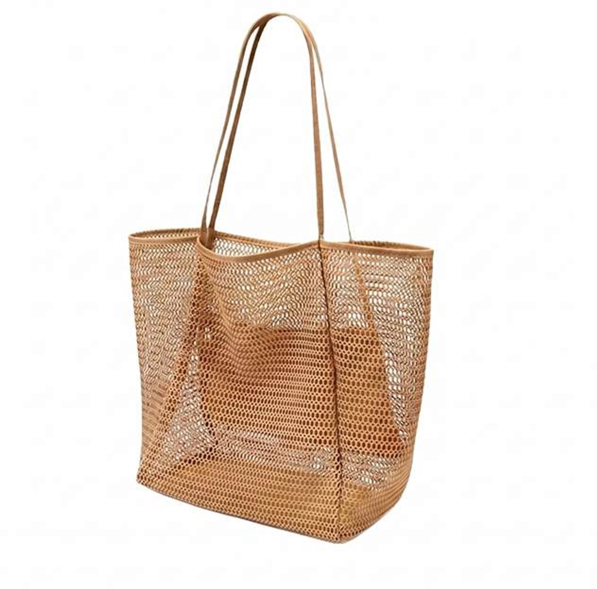 Geweo Strandtas met Ritsvak - Stijlvolle Schoudertas & Boodschappentas - Zandvrij & Opvouwbaar - 35x17x37cm -Lichtbruin