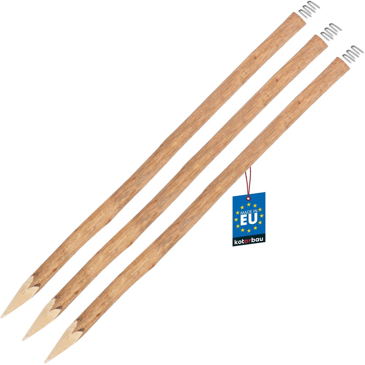 KOTARBAU® 3 Stuks - Hazelaar Hekpalen - Palissade Tuinafscheiding Ø 9 cm x 150 cm - Geslepen Houten Palen - Batuurlijk Rond Hekpaal - Hekpalen Hazelaarhout - met U-krammen