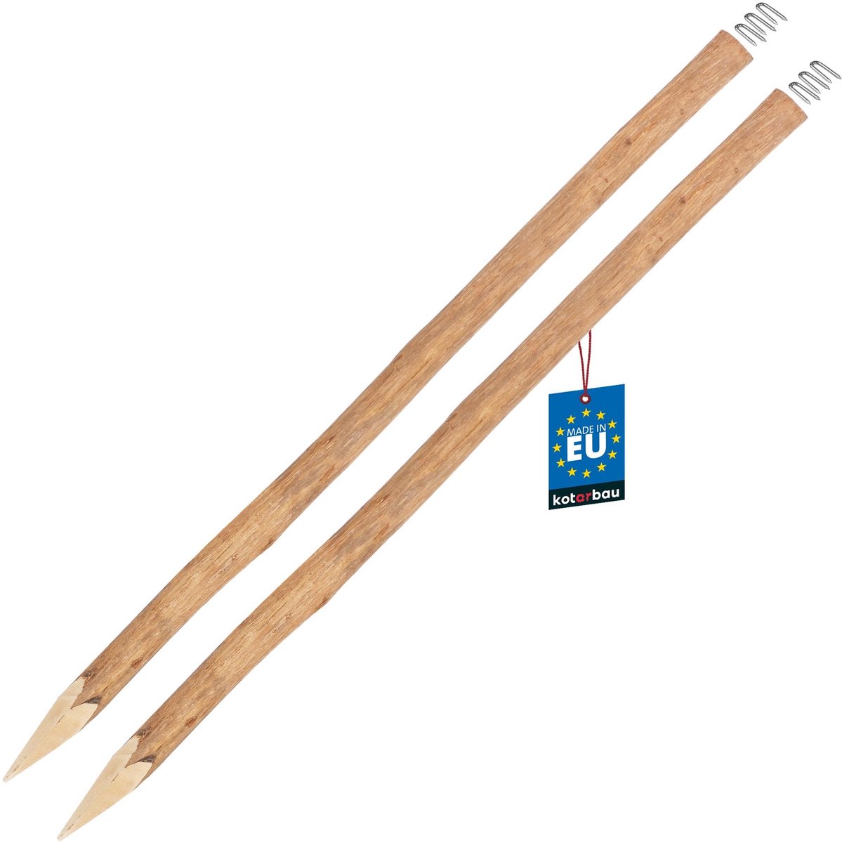 KOTARBAU® 2 Stuks - Hazelaar Hekpalen - Palissade Tuinafscheiding Ø 9 cm x 150 cm - Geslepen Houten Palen - Batuurlijk Rond Hekpaal - Hekpalen Hazelaarhout - met U-krammen