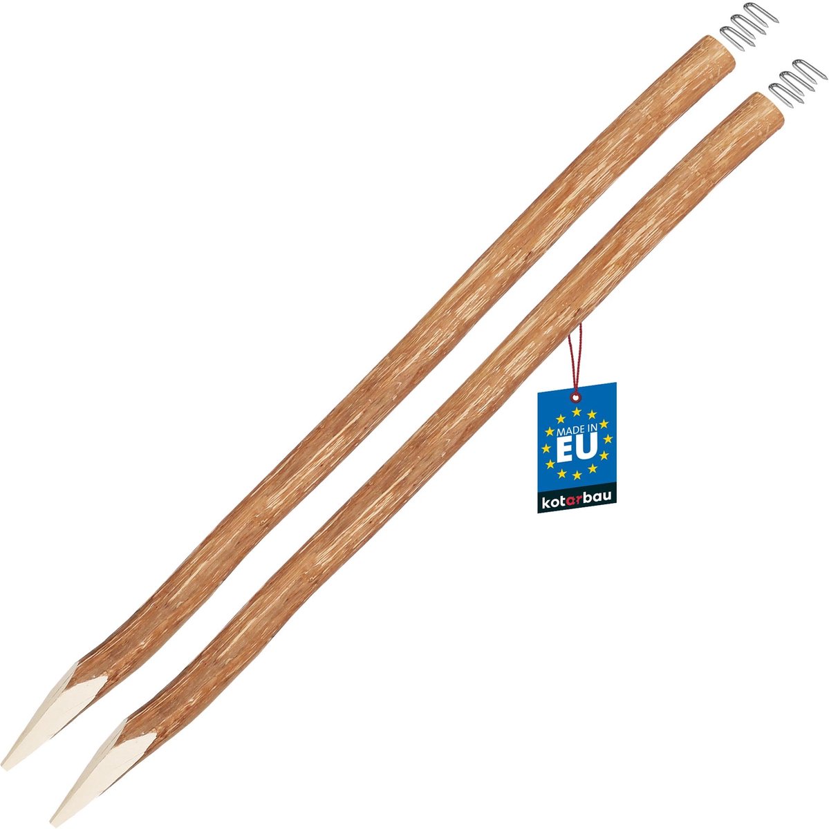 KOTARBAU® 2 Stuks - Hazelaar Hekpalen - Palissade Tuinafscheiding Ø 7 cm x 120 cm - Geslepen Houten Palen - Batuurlijk Rond Hekpaal - Hekpalen Hazelaarhout - met U-krammen