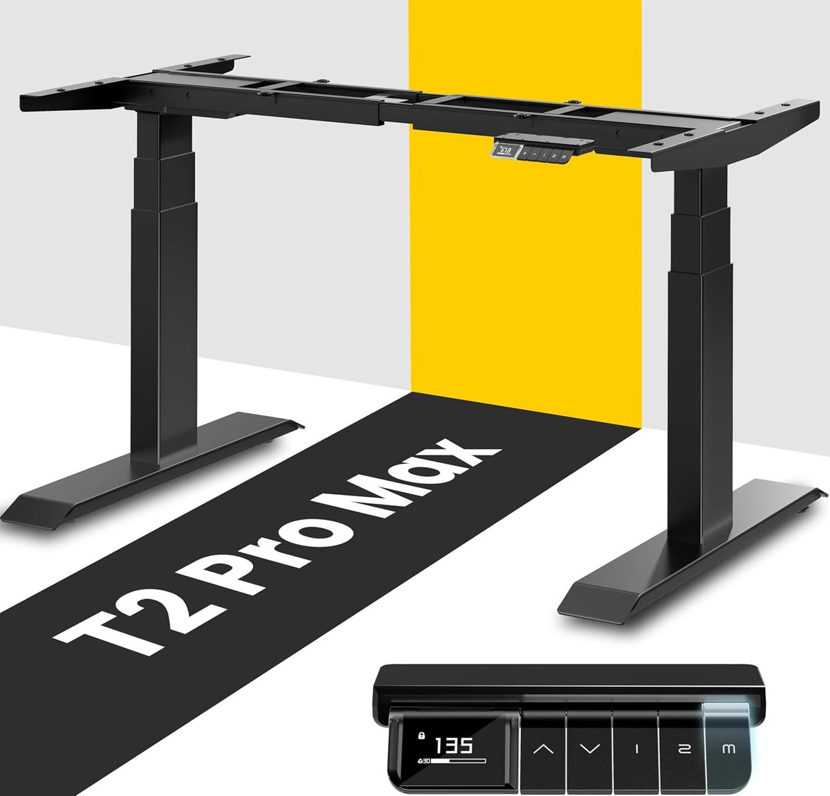 SnelShoppen - Elektrisch In hoogte verstelbaar Bureau Frame, Dubbele Motor, Hoogte 65-135 cm, Draagcapaciteit 160 kg, Piano Master Controle Systeem, I