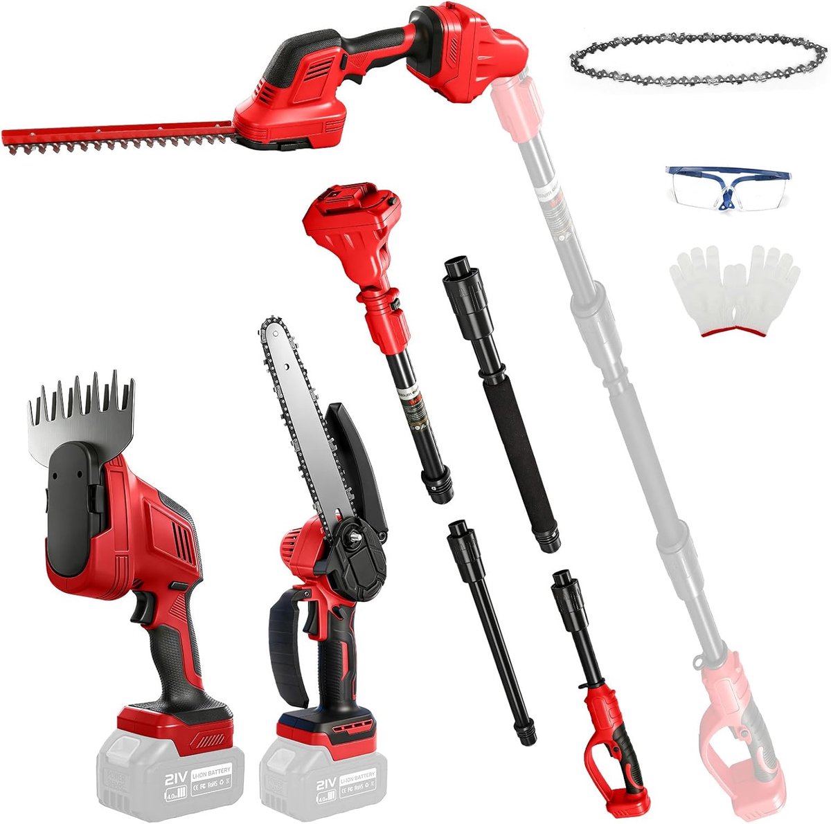 SnelShoppen - 6-in-1 Accu Kettingzaag en Heggenschaar Set voor Milwaukee 18V Batterijen - Telescopische Mini Kettingzaag, Takkenzaag, Heggenschaar voo