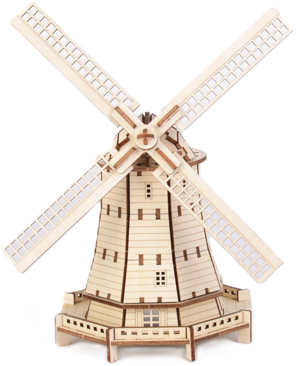 Kitcreatives- DIY 3D Bouwpakket Poldermolen van hout- 93 onderdelen