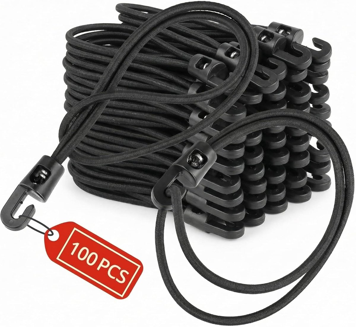 SnelShoppen - 100 Stuks Spanbanden 25 cm met Haken - 4 mm Rubberen Touw voor Kamperen, Dekzeilspanners en Tuin - Weerbestendige Rubberen Spanners in Z