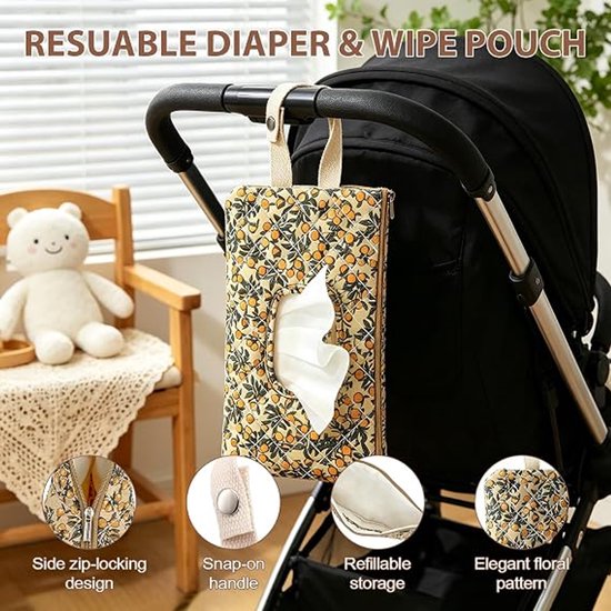 Wipe Box Doekjesverdeler - Doekjeshouder - Billendoekjesdoos - Vochtige doekjes dispenser - Ophangbaar - Billendoekjes houder - Kraamcadeau - Tissue Box - tissuehouder - voor reizen, kinderwagens en dagelijkse uitstapjes - Geel — afbeelding 4