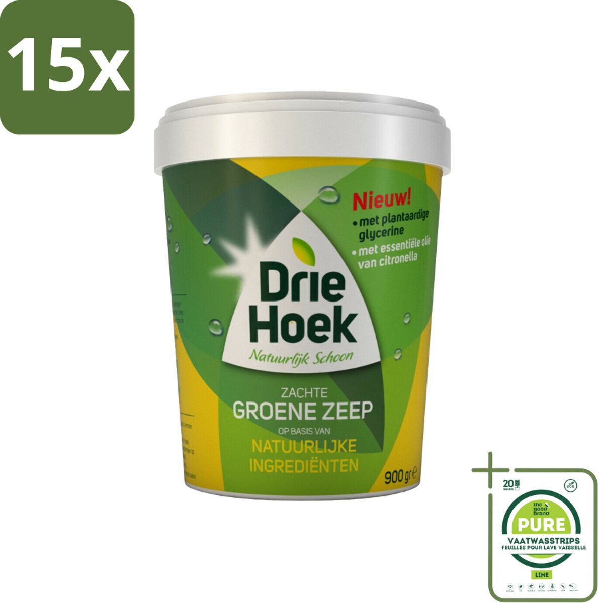 15 x Driehoek – Zachte Zeep – Groene Zeep – 900 gr - Grootverpakking - Natuurlijke Zeep - Reinigingsmiddel - Hout Reinigen - Steen Reinigen - Textiel Reinigen