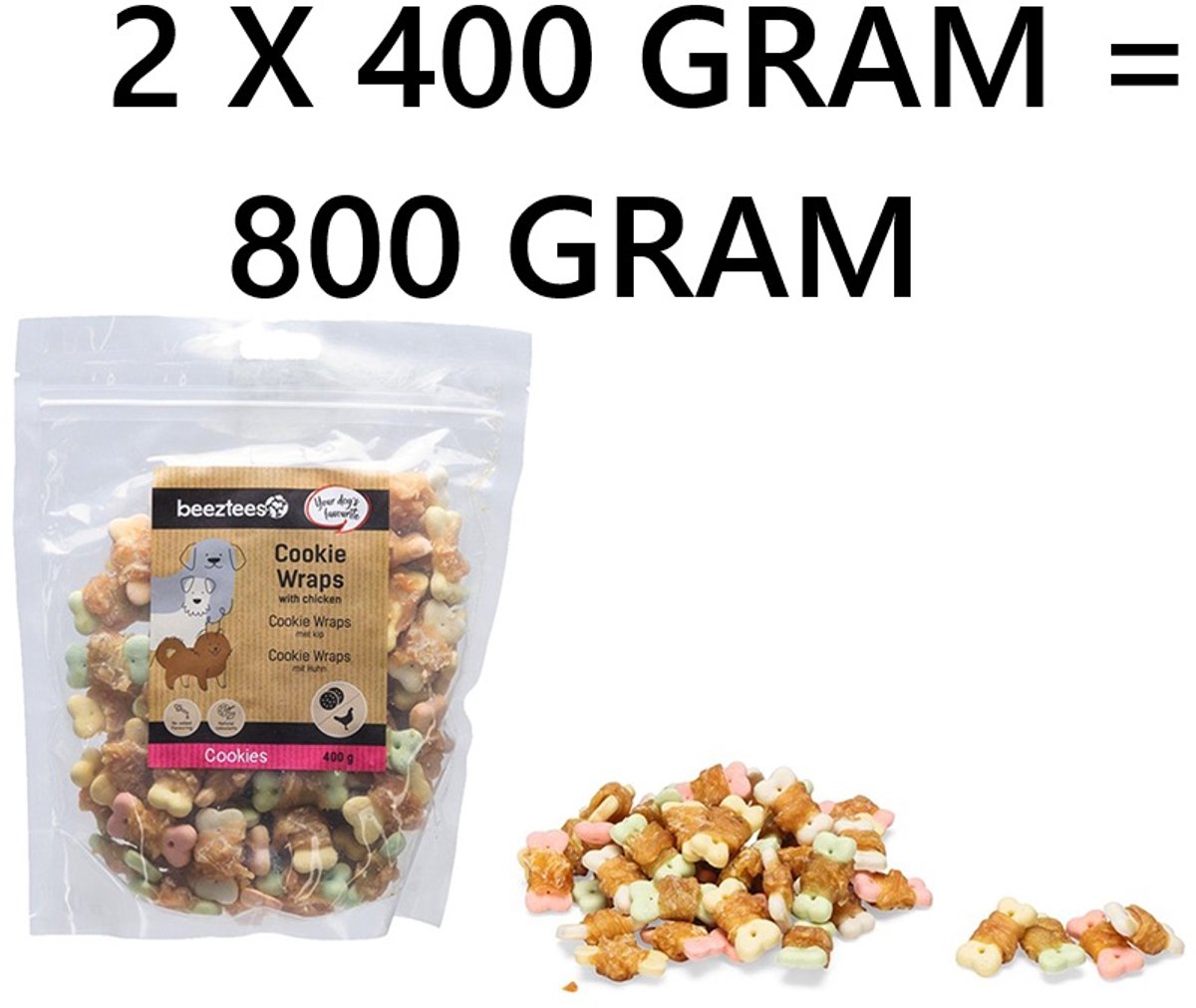 Cocapet by beeztees - *** 2 X 400 gr *** Wrapped cookies with chicken - koekjes met kip smal - = 800 gram - uw hond zal hier van houden -