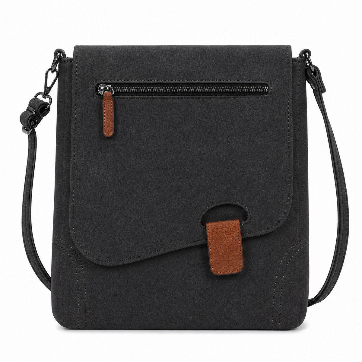 THL Design - Dames Schoudertas Crossbody - Klepsluiting - Zwart / Grijs