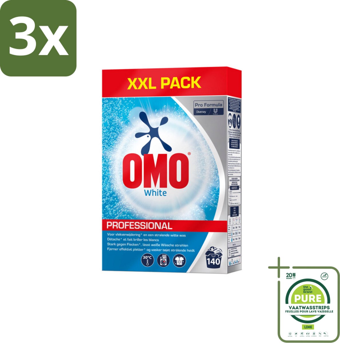 3 x Omo Professional – Wasmiddel Poeder – Witte Was – 140 Wasbeurten – Pro Formula – 7 kg - Grootverpakking - Wit Waspoeder - Vlekverwijdering - Stralend Wit - Professionele Reiniging - Bleekmiddel