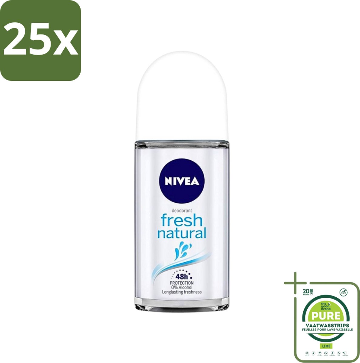 25 x NIVEA - Deodorant Roller - Frisse Natuur - Langdurige Frisheid - 50 ml - Grootverpakking - NIVEA Deodorant - Deodorant Roller - Antitranspirant - Natuurlijke Deodorant - Deodorant Met Oceaanextracten