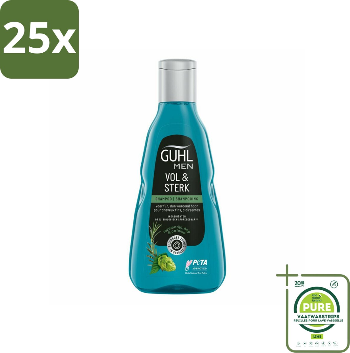 25 x Guhl - Shampoo - Men Vol & Sterk - 250 ml - Grootverpakking - Haarversterkend Shampoo - Volume Shampoo - Shampoo Voor Mannen - Dunner Wordend Haar - Cafeïne Shampoo
