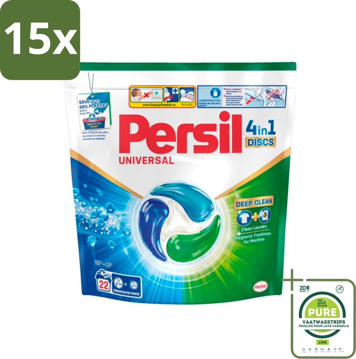 15 x Persil - Wasmiddel - Wasmiddelcapsules Discs Universal - Voor Witte Was - 22 wasbeurten - Grootverpakking - Wasmiddelen - Wascapsules - Witte Was - Vlekken Verwijderen - Wasmachine Schoon