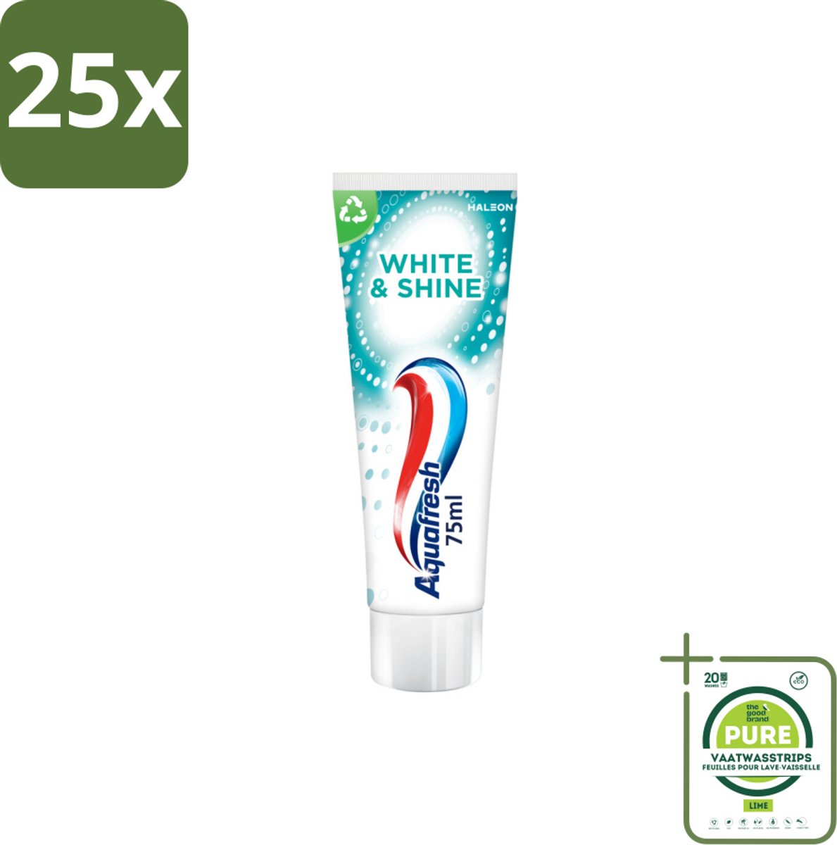 25 x Aquafresh White & Shine - Whitening Tandpasta - 75 ml - Grootverpakking - Tandpasta - Whitening - Glans - Vlekken - Tanden Bleken