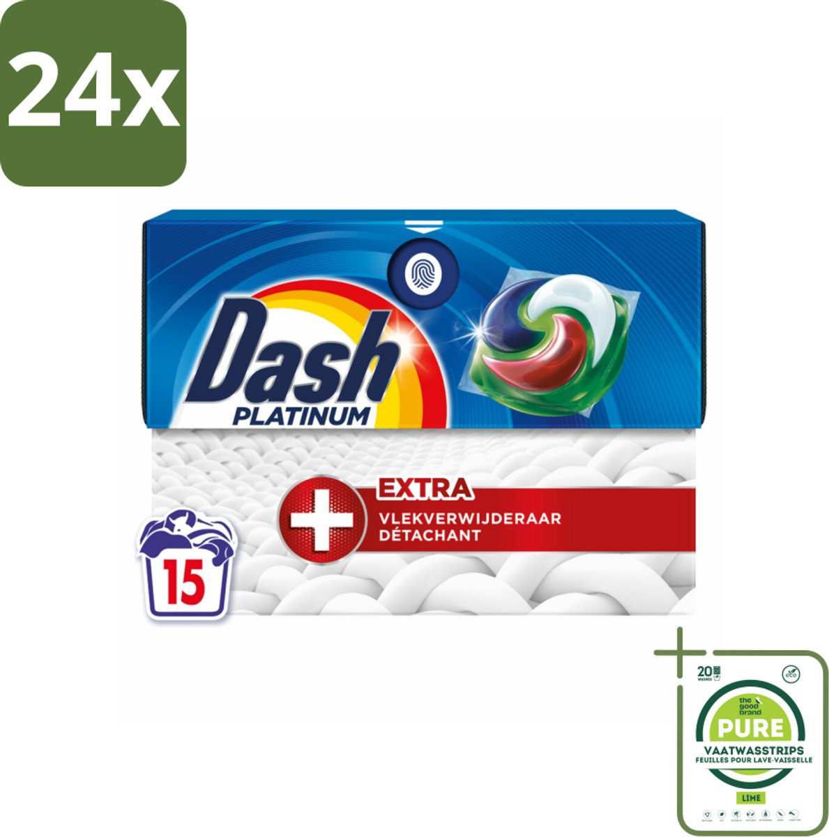 Dash – Wasmiddelcapsules – 4in1 Platinum Pods + Extra Vlekkenverwijderaar – 15 capsules - Voordeelverpakking - 24 stuks - Vlekverwijdering - Wasmiddel