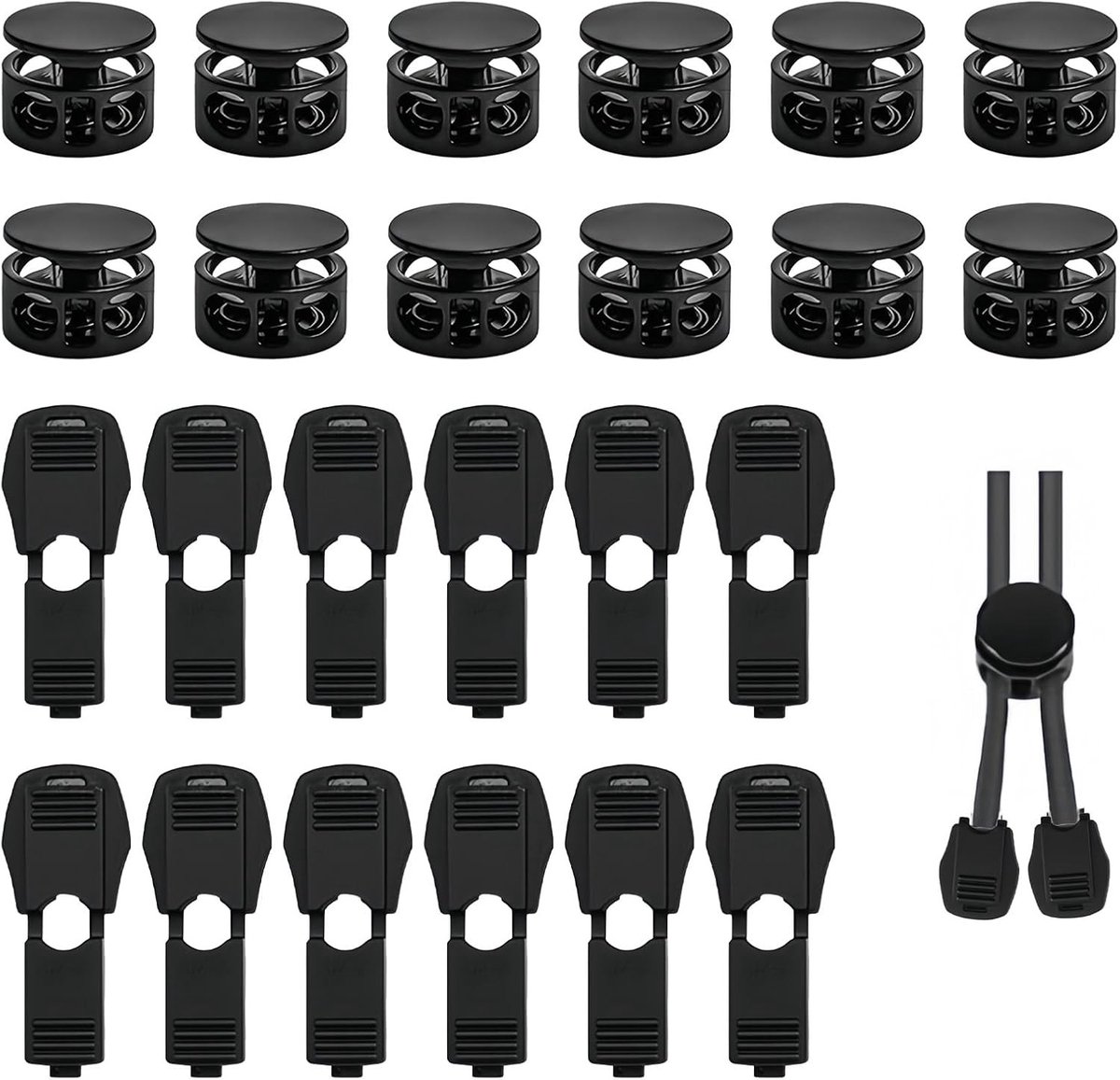 Lace-up stoppers en vetersluitingen 3.5 mm zwart – 12 stuks voor schoenen, rugzakken en sportkleding – Verstelbare snelle sluiting en duurzame clips voor buitengebruik