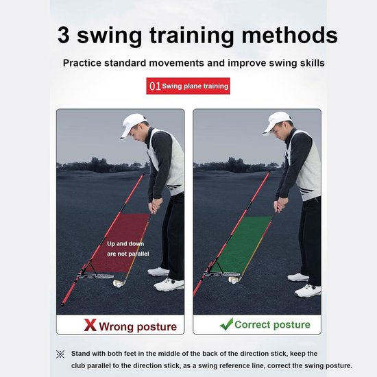 Golf Swing Trainer - Alignment Stick Houder - Golf Swing Verbeteren - Nauwkeurige Hoekaanpassing - 1.05x1.05m - Rood van GOLF — afbeelding 4
