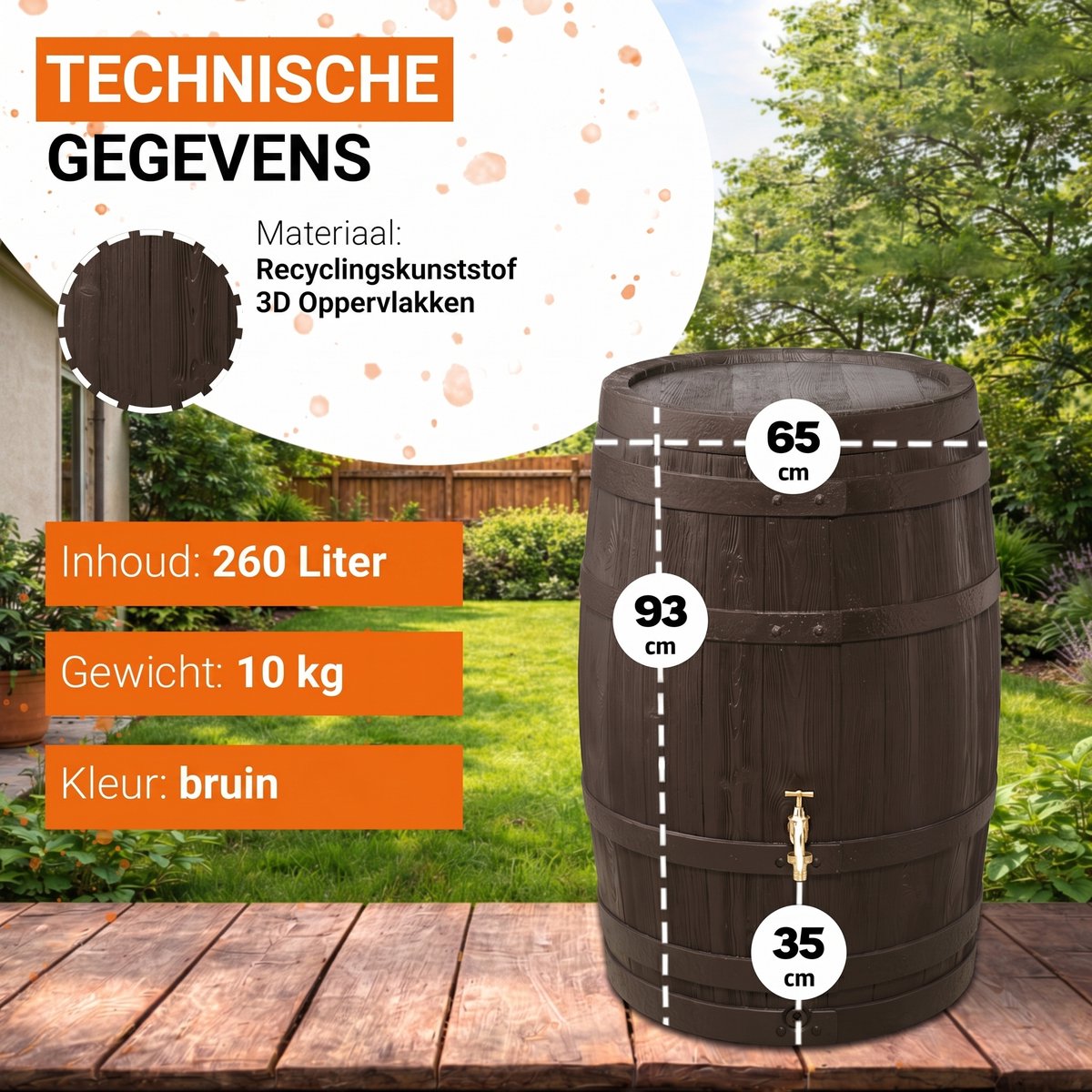 Garantia Barrica récupérateur d'eau 260 litres marron