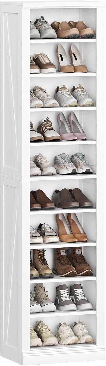 HILINSIE schoenenkast, 10 planken (40 cm breed), 18-20 paar schoenen, wit, vrijstaande schoenenkast, verstelbare planken, voor hal, woonkamer, slaapkamer