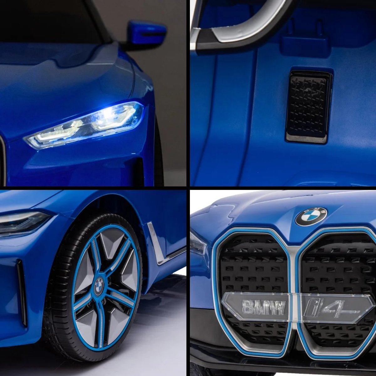BMW i4 Full Option Elektrische Kinderauto 1 tot 6 jaar – Officieel Gelicentieerd Accuvoertuig met Lederen Zitje, Schokdempers & Bluetooth – 12V Kinderauto met Afstandsbediening, Werkende Deuren & Soft-Start – Blauw — afbeelding 9