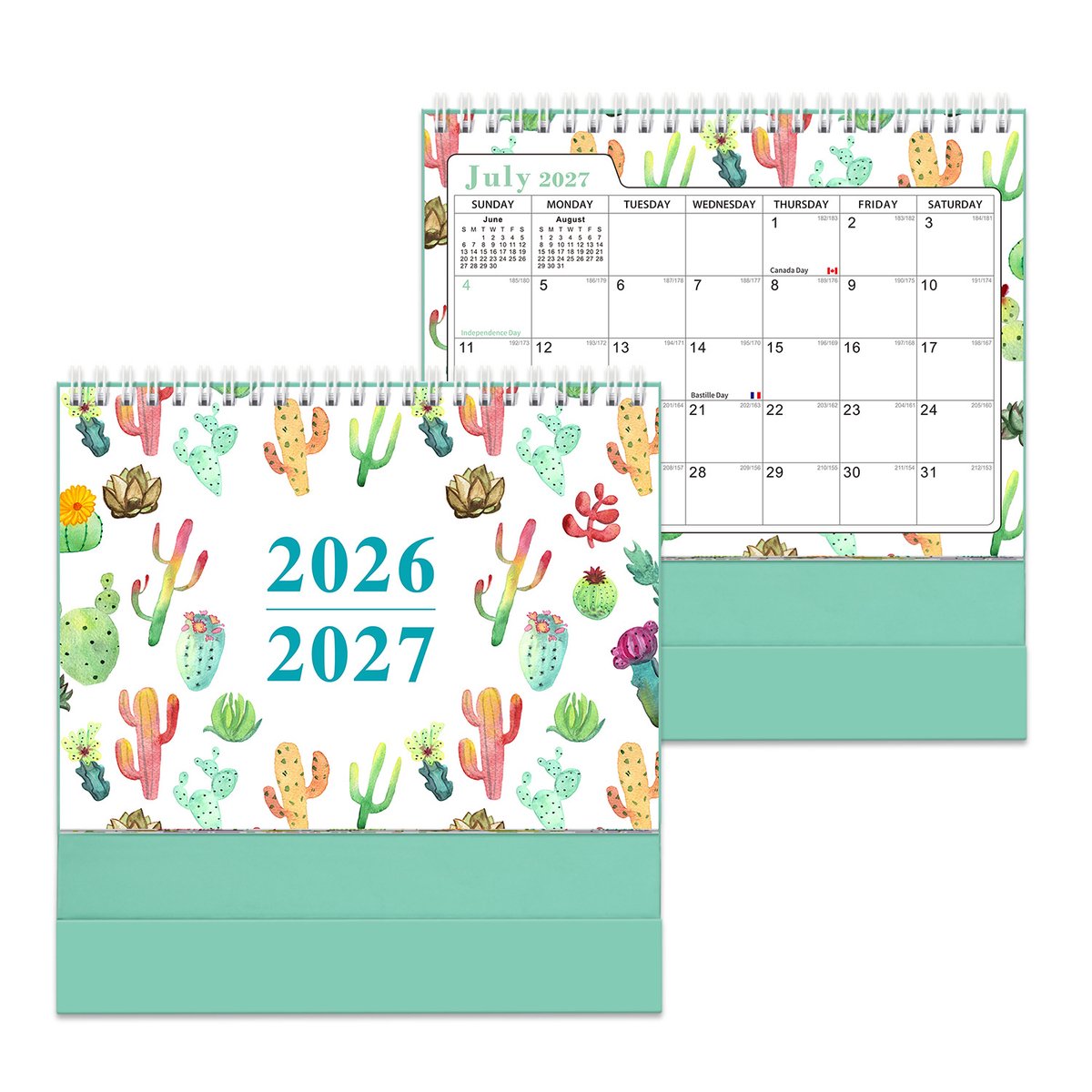 Bureaukalender 2026-2027 – 18 Maanden Bureauplanner – Dubbelzijdige Maandplanner – Voor Kantoor, Thuis & Studenten – Cactus – Engels – Juli 2026 t/m December 2027 – 1 Stuk