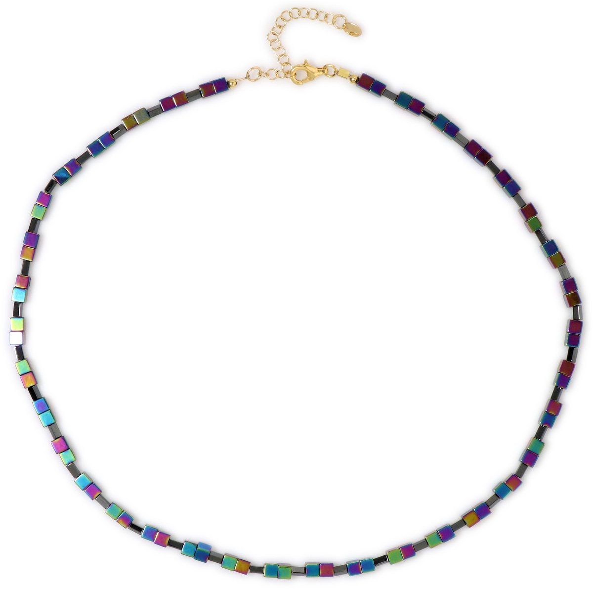 Cavill - Hematiet Halsketting - 925 Sterling Zilver Verguld - 93,152 ct Fancy Kralen - Verstelbare Elegante Ketting 45-50 cm