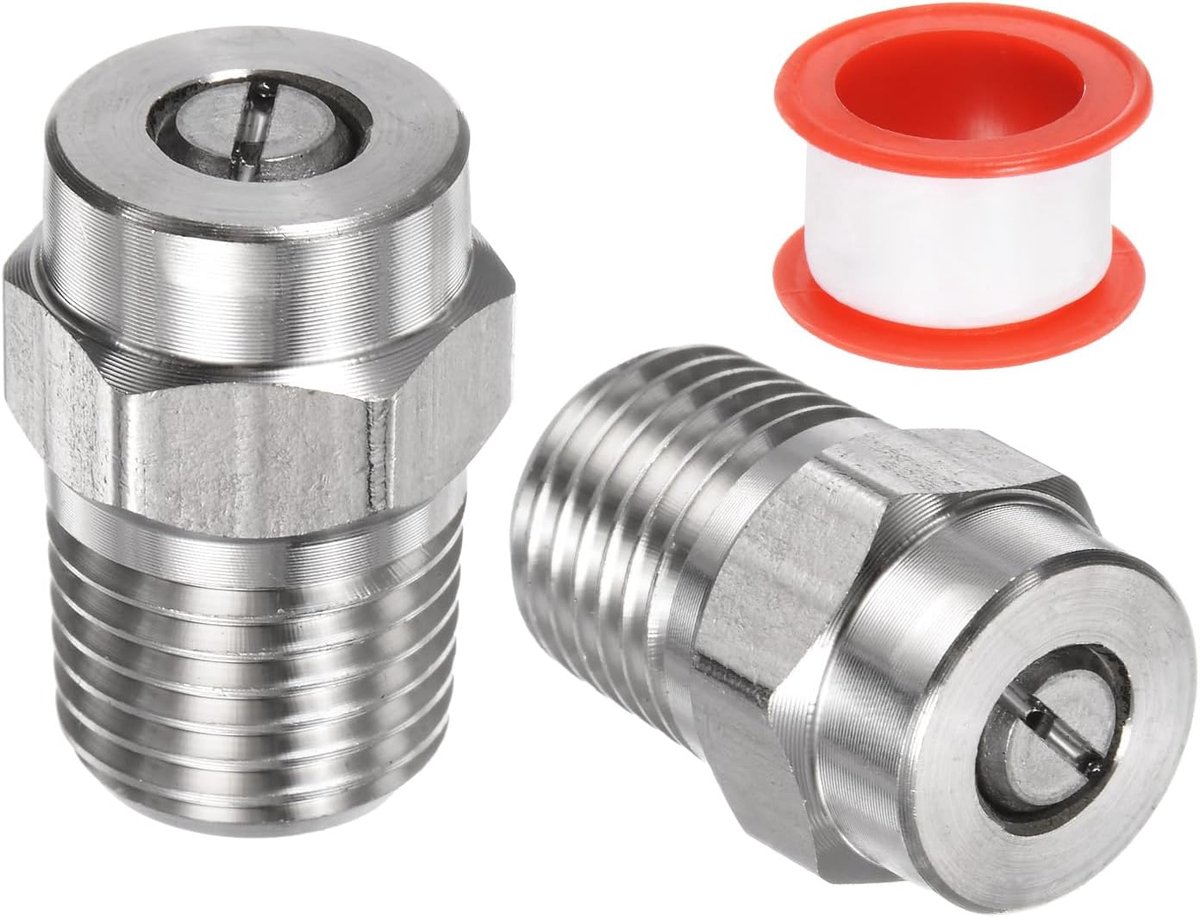 SnelShoppen - 2 Stuks Vervangende Spuitmonden 25 Graden 1/4 Inch NPT Mannelijk voor Hogedrukreiniger, Roestvrij Staal met Dichtband voor Waterbroom, V