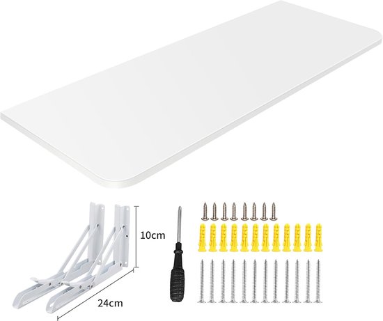 Wandtafel Klapbaar - Bureau Eettafel - Ruimte Besparen - Verdikte Tafelplaat - 60 x 30 cm - Wit — afbeelding 4