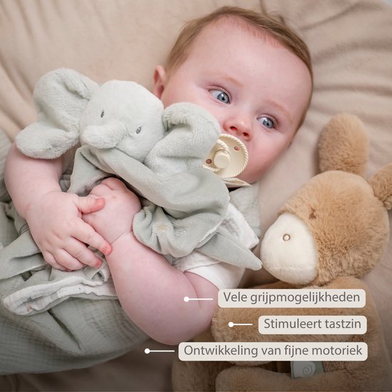 Nattou LouLou Baby Knuffeldoekje - Doudou Olifant - Baby Cadeau - 28 x 28 cm - Lindegroen van Nattou — afbeelding 4