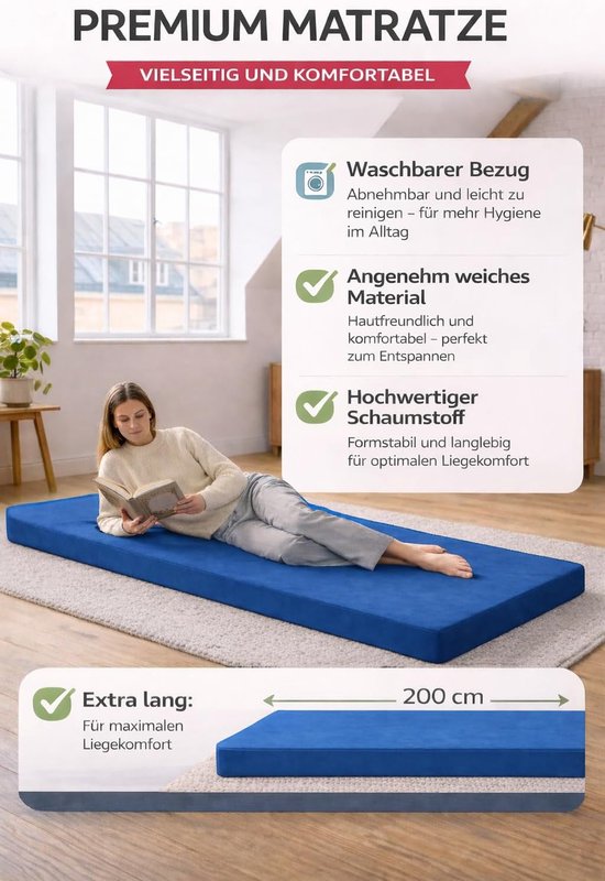 Vouwmatras - Gastbed - Comfortabel Slapen - Oeko-Tex Gecertificeerd - 120 x 200 cm - Blauw — afbeelding 2