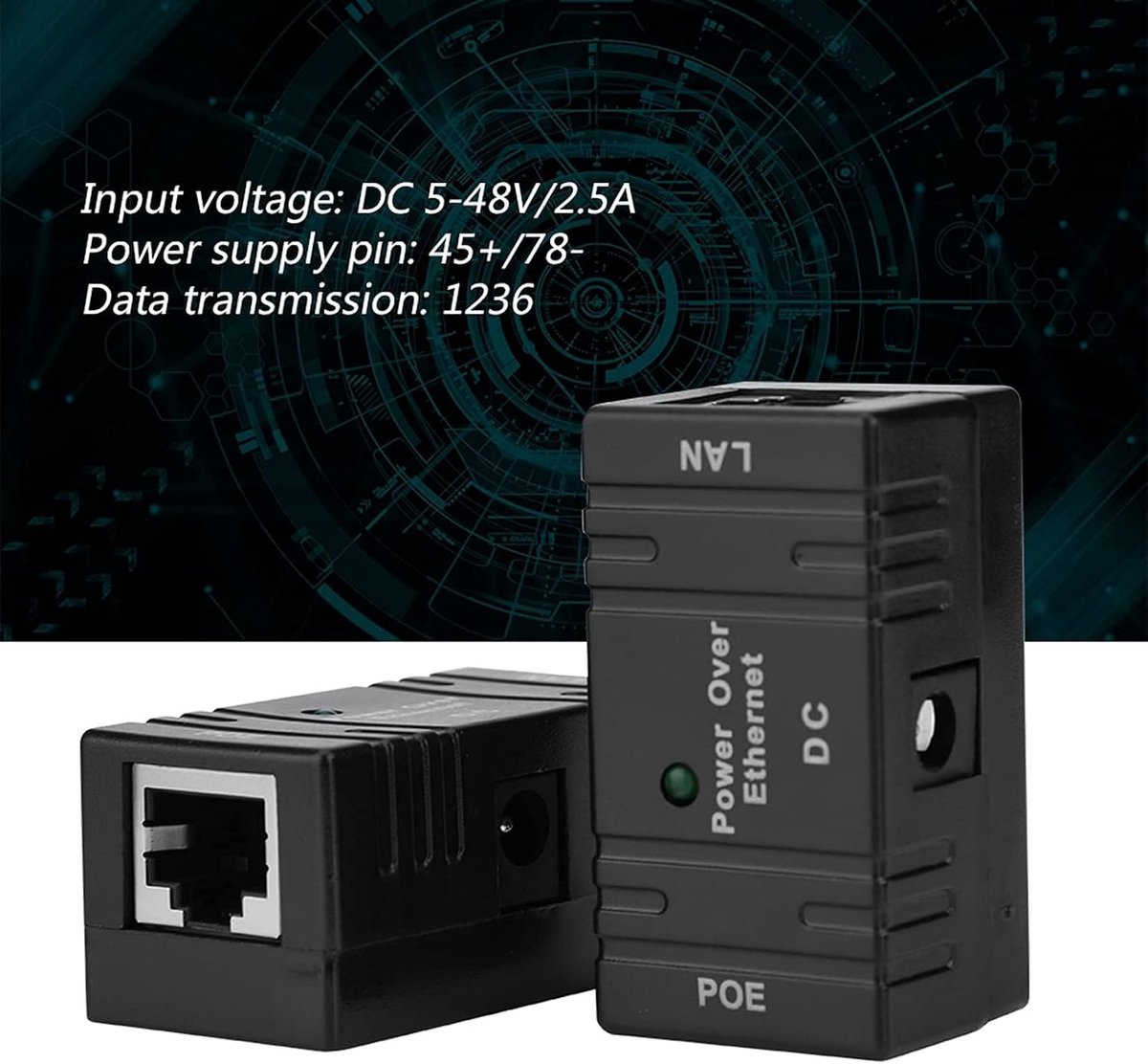 SnelShoppen - 2 Stuks POE Voedingsmodule, Eenvoudig Wandmontage 10-100Mbps Netwerkoverdracht voor IP Camera's (Zwart)