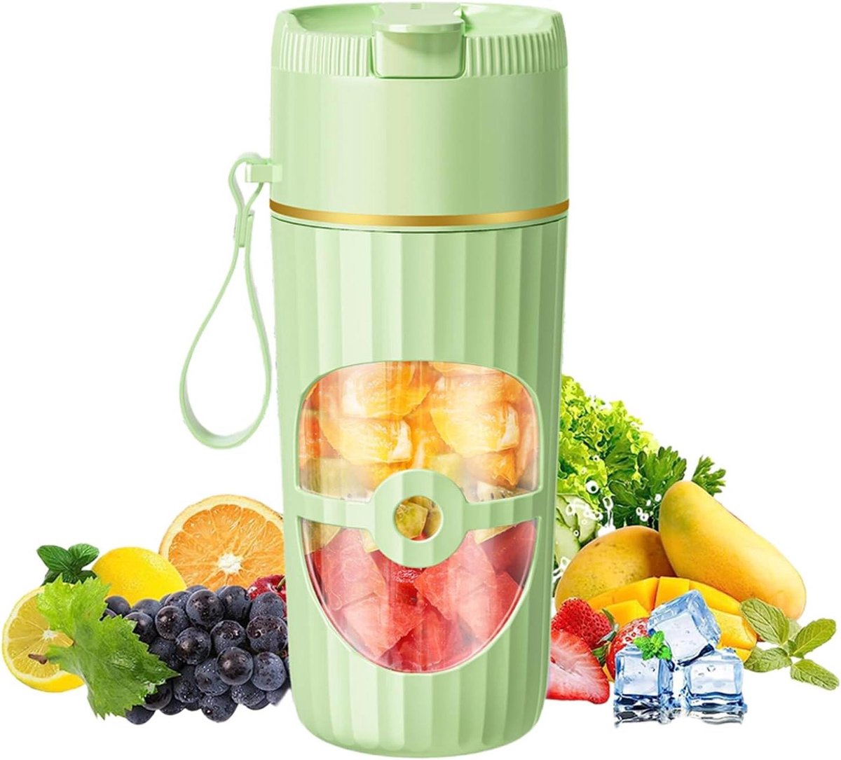 Draagbare mixer - Mini blender - Verse sapjes maken - 10 RVS messen - 400 ml - Groen