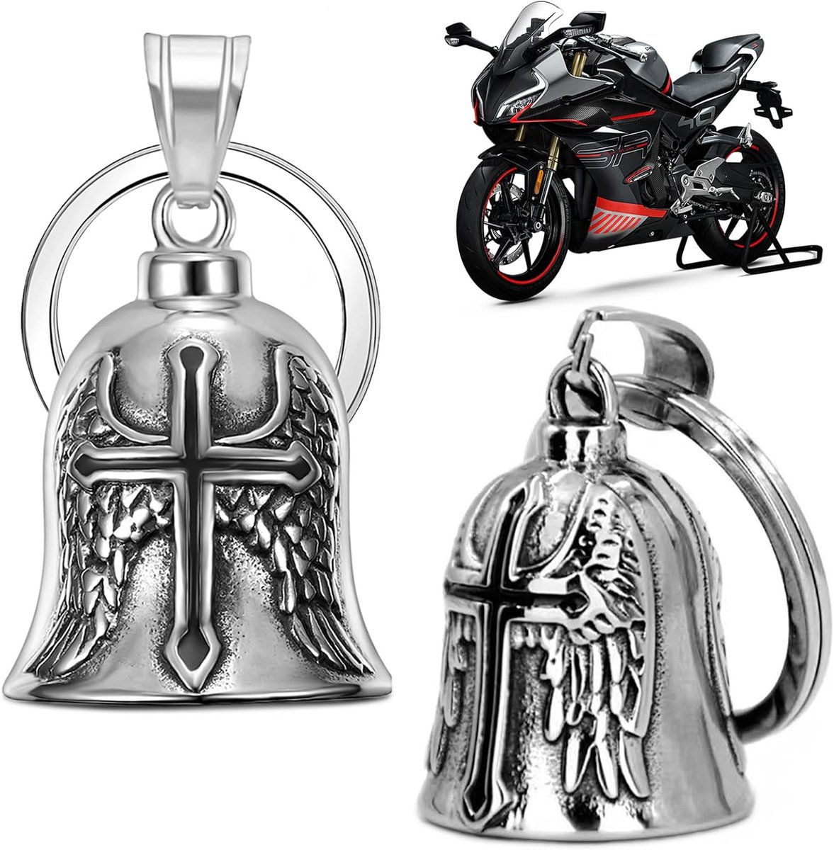SnelShoppen - Guardian Bell Motorfietsbel, 2 Stuks, Retro Punk Stijl, Met Engel Vleugel Decoratie, Geschikt Voor Motorfietsen, Fietsen, Auto's Of Sleu