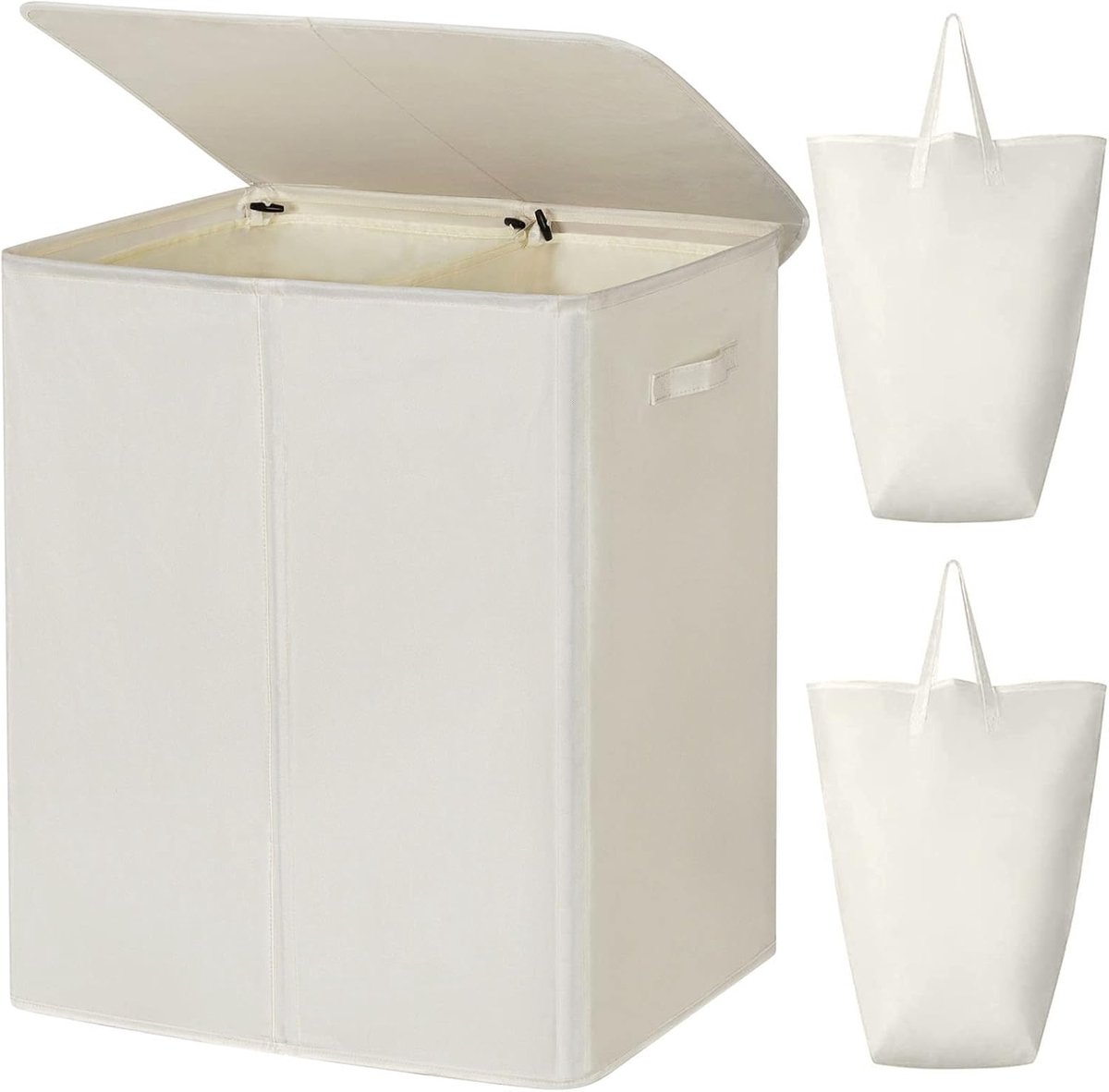 SnelShoppen - Grote Vouwbare Wasmand met Deksel en Verwijderbare Waszakken 154L - Beige - Ideaal voor Slaapkamer, Badkamer en Studenten