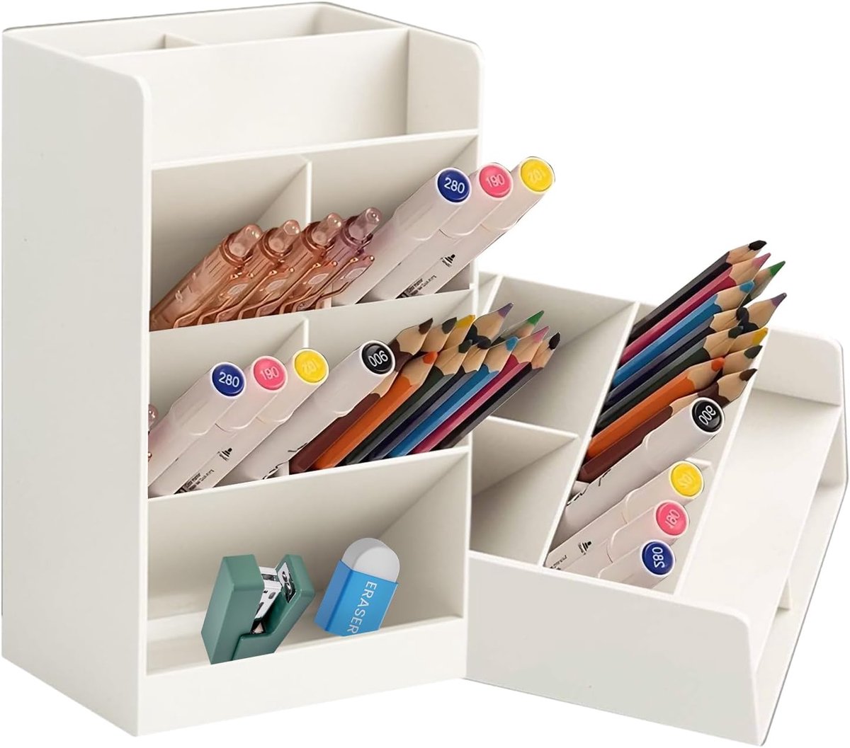 SnelShoppen - Desk Organizer, Verticale Pen Organizer, Plastic Pennenhouder voor Kantoor, School en Thuis, Multifunctionele Hooglighter Opbergtray (Be