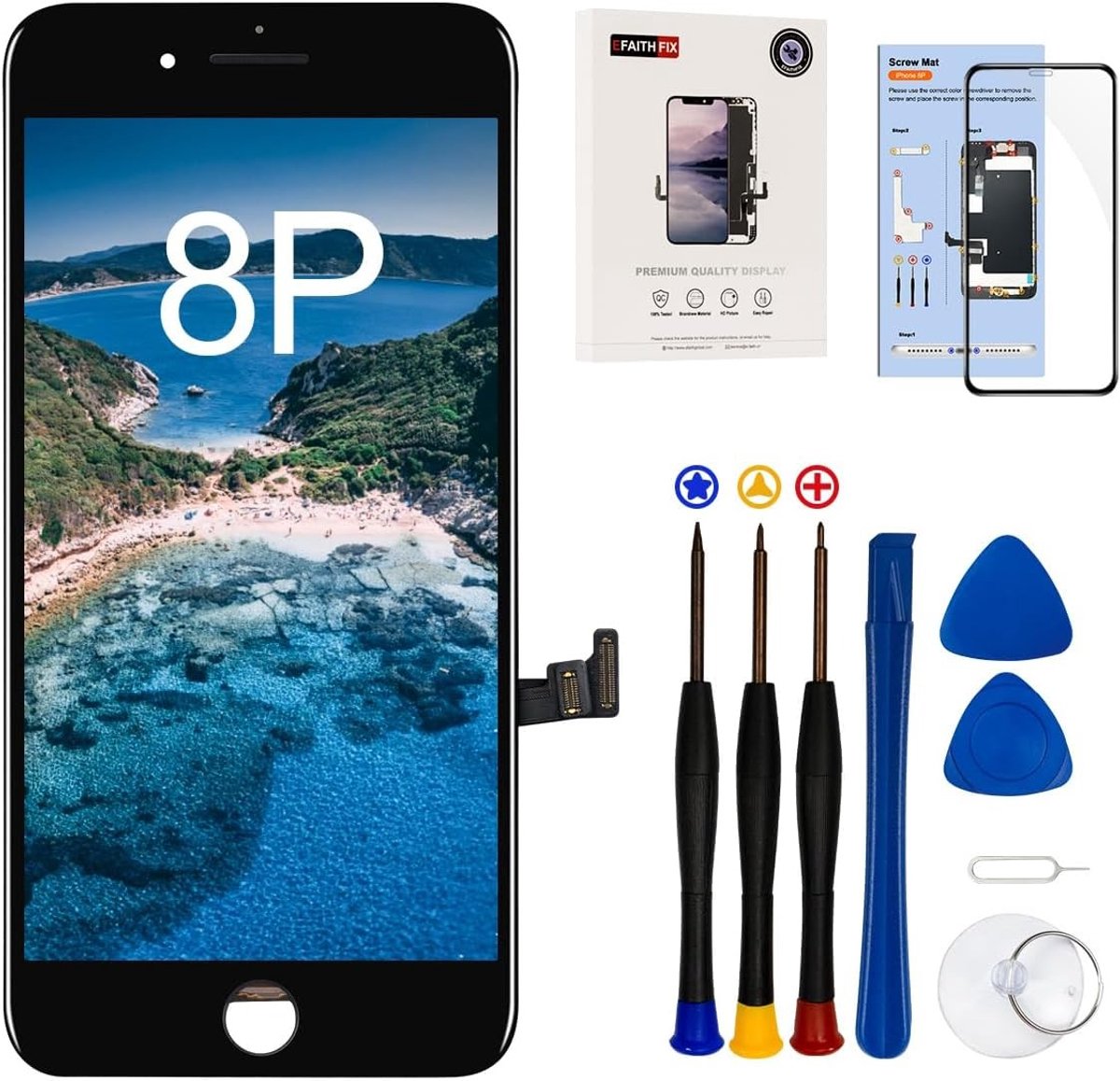 Vervangend LCD Scherm voor iPhone 8 Plus - 5.5 Inch Full HD 3D Touch Digitizer met Lijm en Reparatietools, Compatibel met Model A1864 A1897 A1898