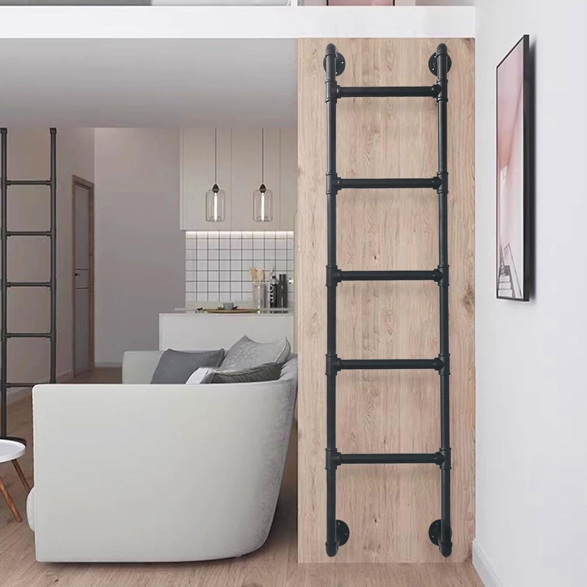 Stapelbed Ladder - Klimladder Zolder - Veilige Toegang Creëren - Stevig Metalen Frame - 131 cm - Zwart